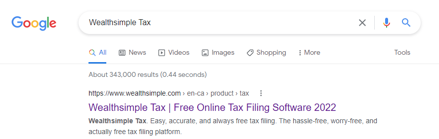 Google search result with Wealthsimple link